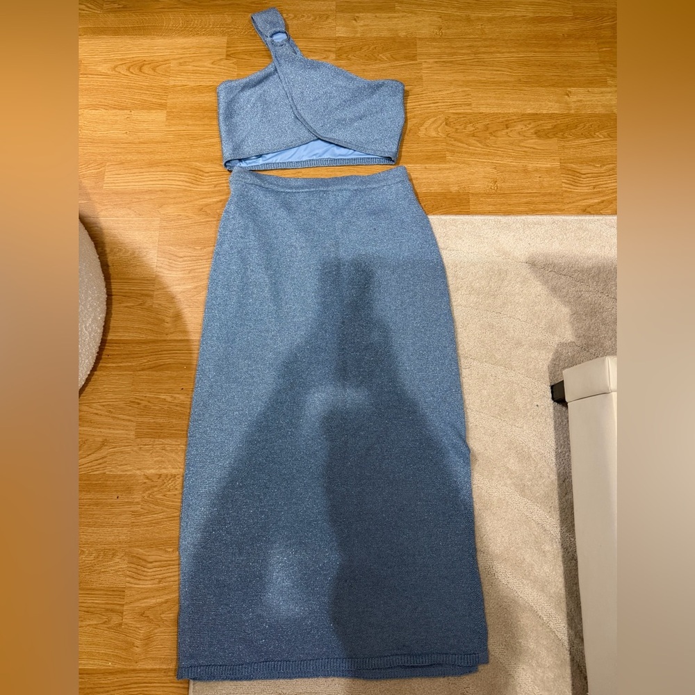 House of Harlow 1960 Dusty Blue Knit Two-Piece Dress Set